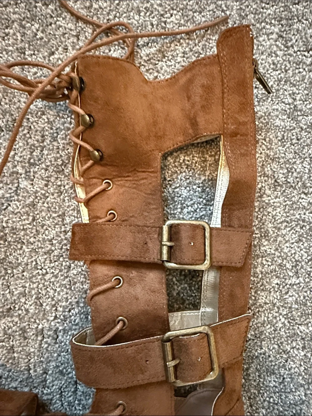 Joyfolie Kiki Gladiator Boots Brown Suede Youth Size 4